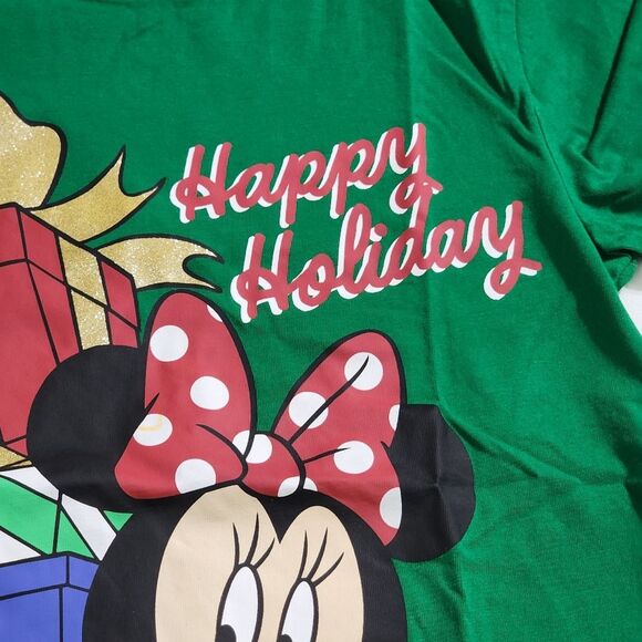 H&M Girls Disney Minnie Mouse & Figaro Christmas Holiday Green T-Shirt Size 8-10 - Picture 6 of 9